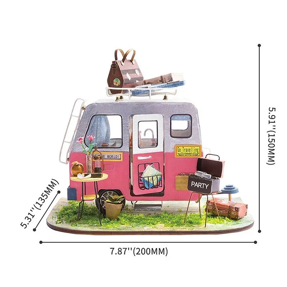 3D Wooden Puzzle Happy Camper Trailer Fully Assembled with Display Case