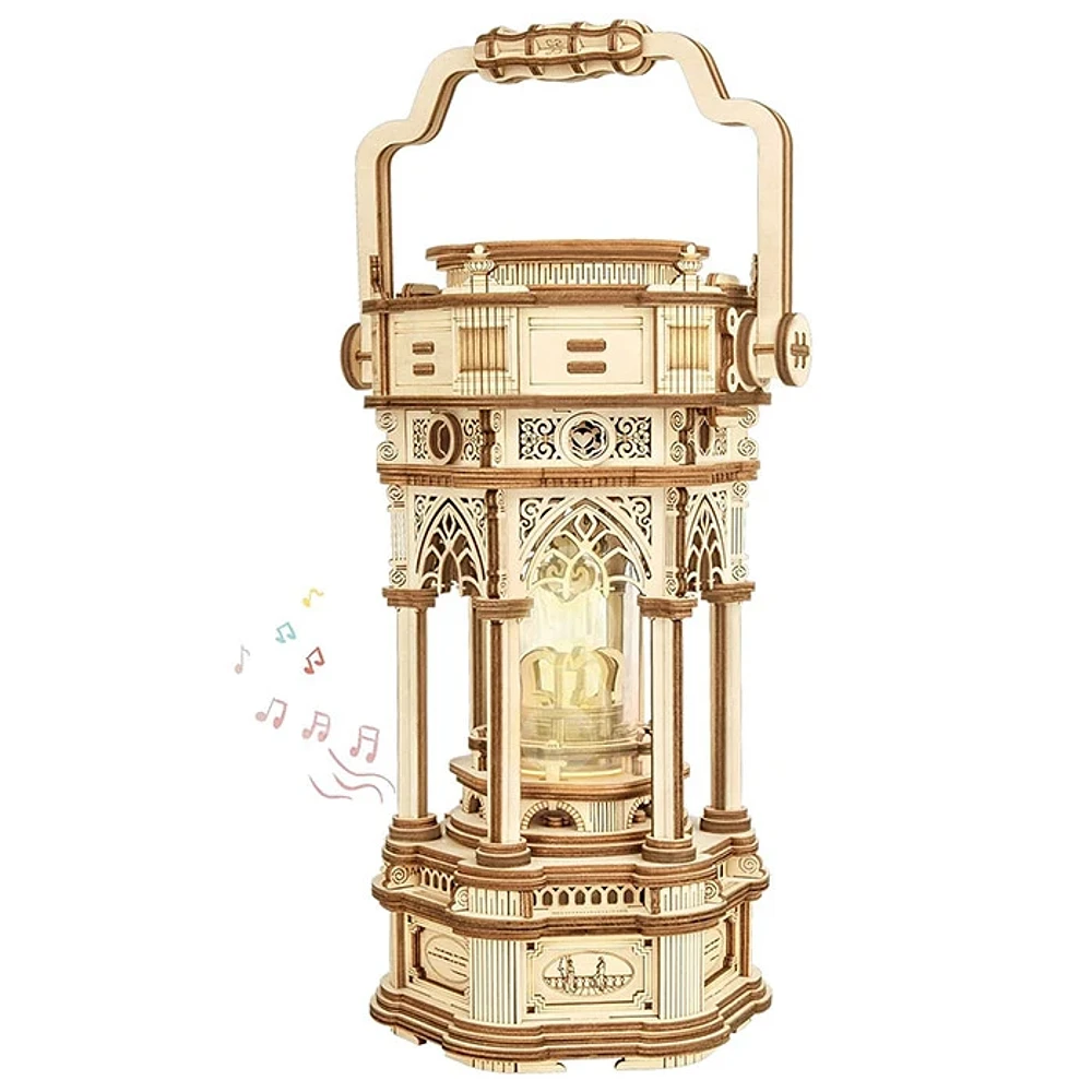 3D Wooden Puzzle Music Box Victorian Lantern Fully Assembled With Display Case