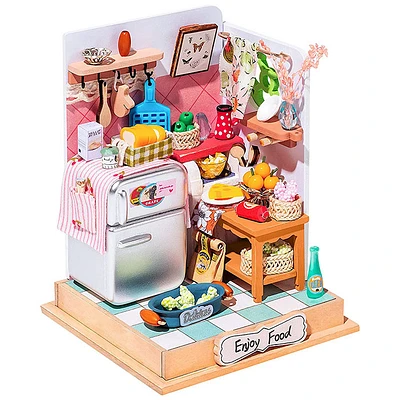 3D Wooden Puzzle Taste Life Kitchen Miniature Dollhouse Fully Assembled with Display Case