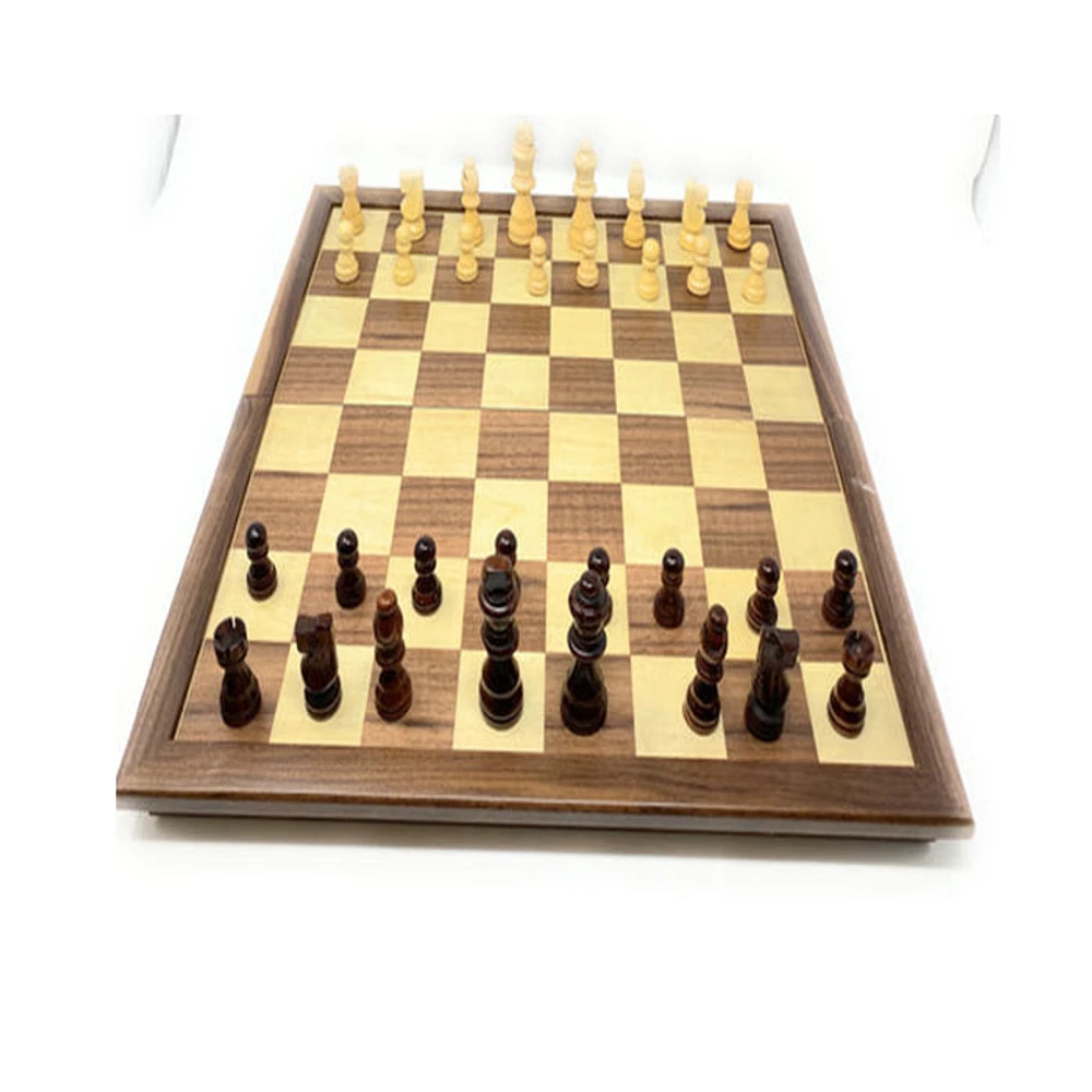 Deluxe Folding Magnetic Walnut Chess Set 17 Inch