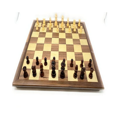 Deluxe Folding Magnetic Walnut Chess Set 17 Inch