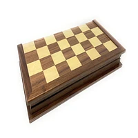 Deluxe Folding Magnetic Walnut Chess Set 17 Inch