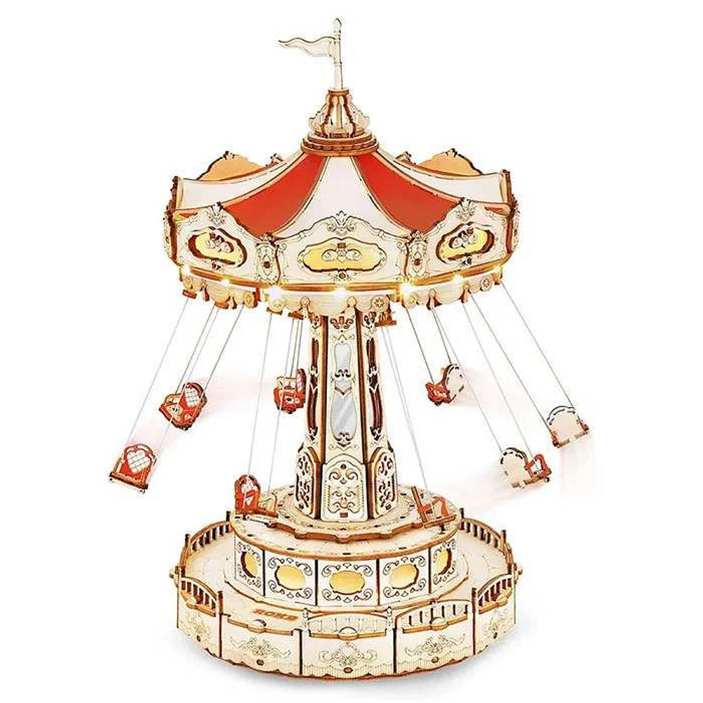 ROKR 3D Wooden Puzzle Swing Ride Music Box Fully Assembled with Display Case