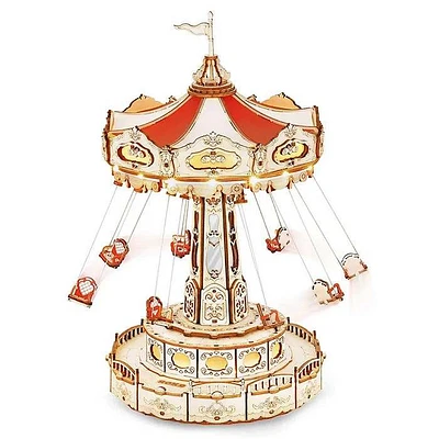 ROKR 3D Wooden Puzzle Swing Ride Music Box Fully Assembled with Display Case