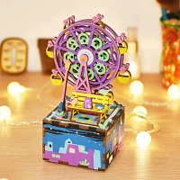 3D Wooden Puzzle Music Box Ferris Wheel Fully Assembled With Display Case