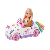 Mattel Barbie Club Chelsea Doll With Rainbow Unicorn Open Car Toy