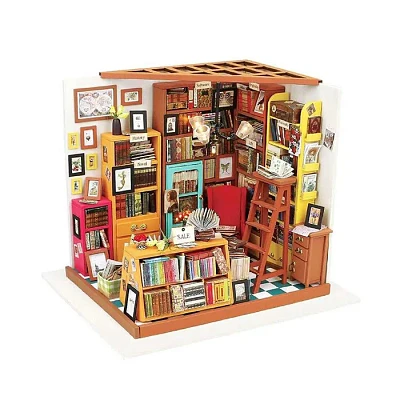 3D Wooden Miniature Dollhouse Sam’s Study with Display Case