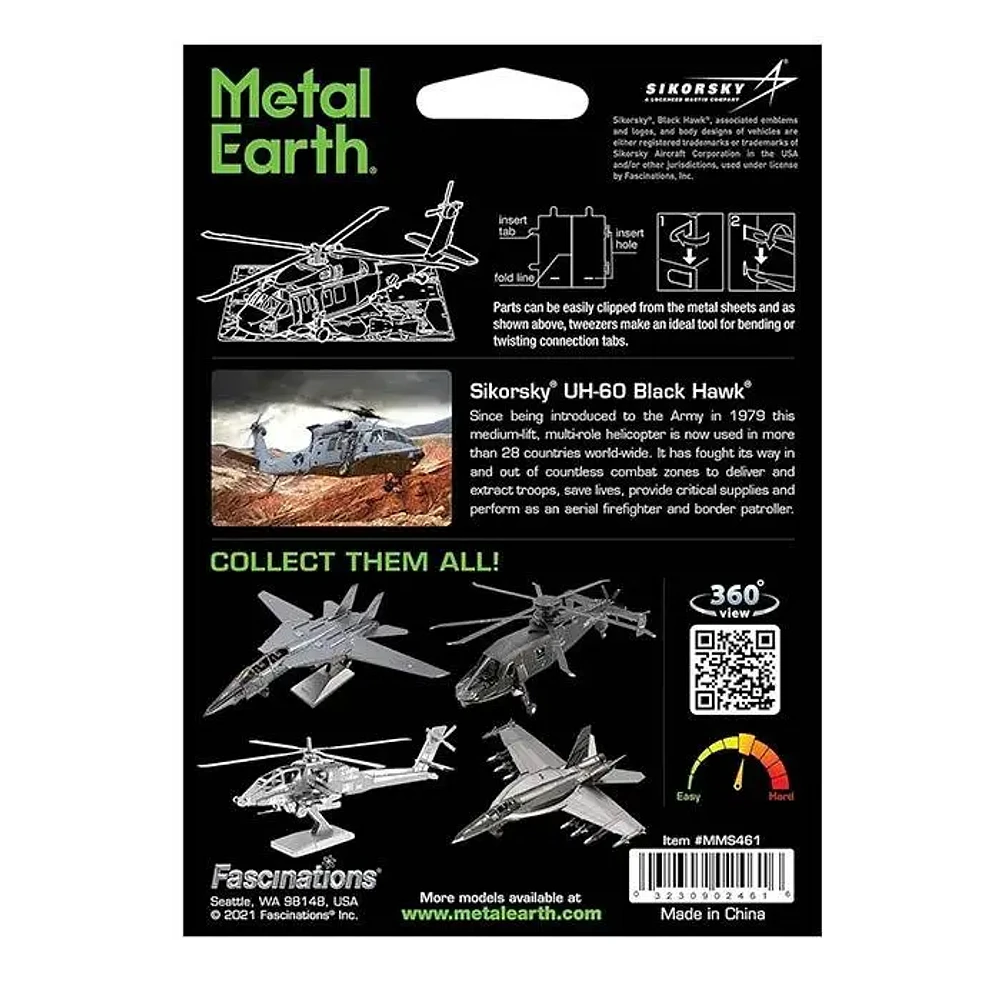 Fascination Metal Earth UH 60 Black Hawk Helicopter 3D Model Kit