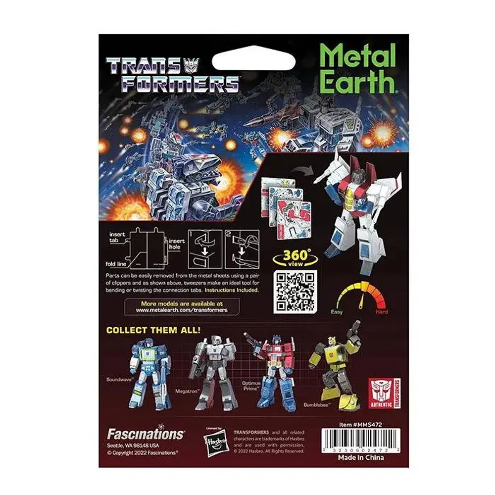 Fascination Metal Earth Transformer Starscream 3D Model Kit