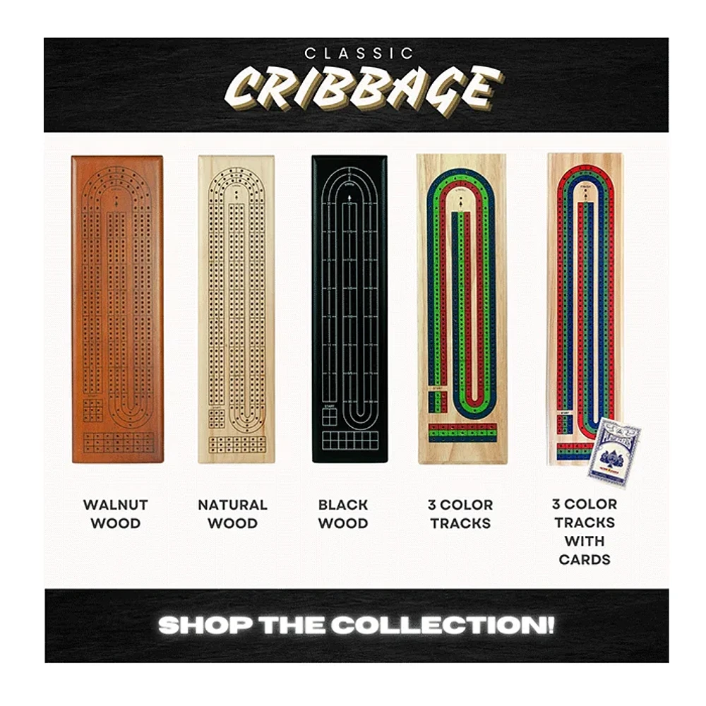 Tradeopia Wooden Cribbage Board Game 3 Track Tricolor Set