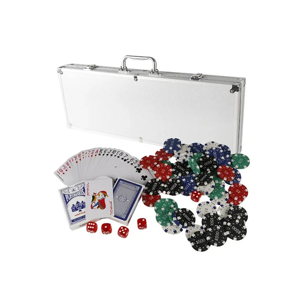 Tradeopia 500 Pieces Casino Poker Set With Aluminum Silver Case