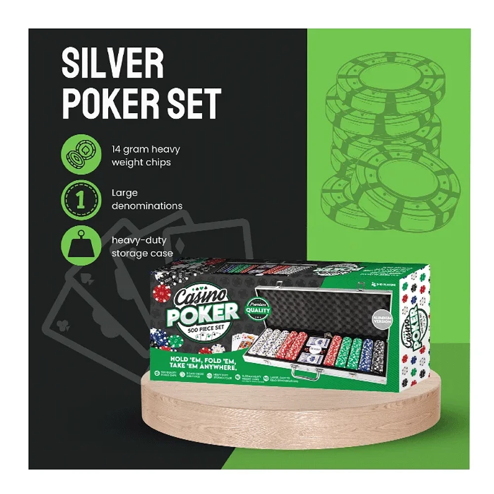 Tradeopia 500 Pieces Casino Poker Set With Aluminum Silver Case