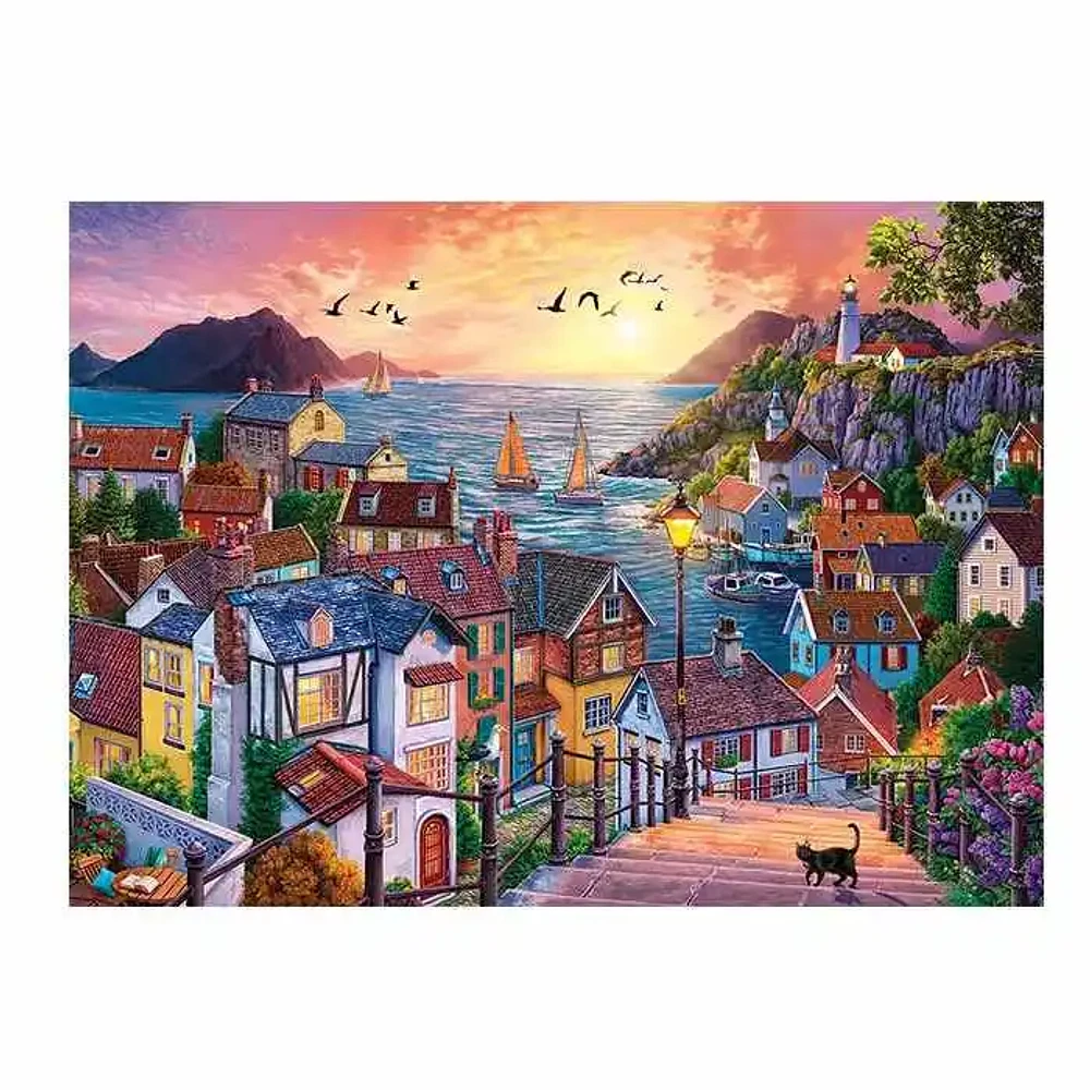 Cobble Hill Coastal Town At Sunset Puzzle 1000 Pieces