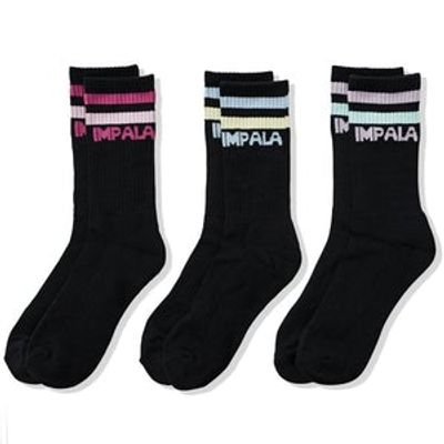 Impala Striped Socks - 3 packs - Pastel Multicolor/black