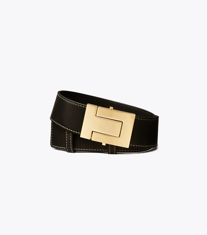 Leather Double Tb Monogram Belt In Black