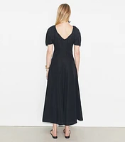 Balloon Sleeve Linen Dress