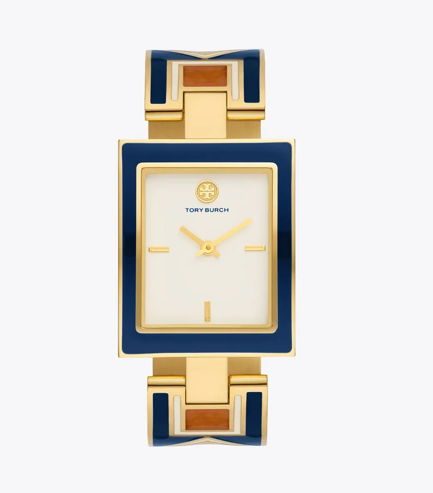 Tory Burch Buddy Bangle Watch, Navy/Gold-Tone Stainless Steel, 25 x 32MM