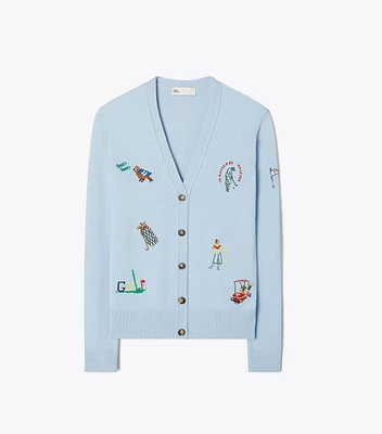 Cashmere Embroidered Golf Cardigan