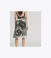 Cat Printed Denim Skirt