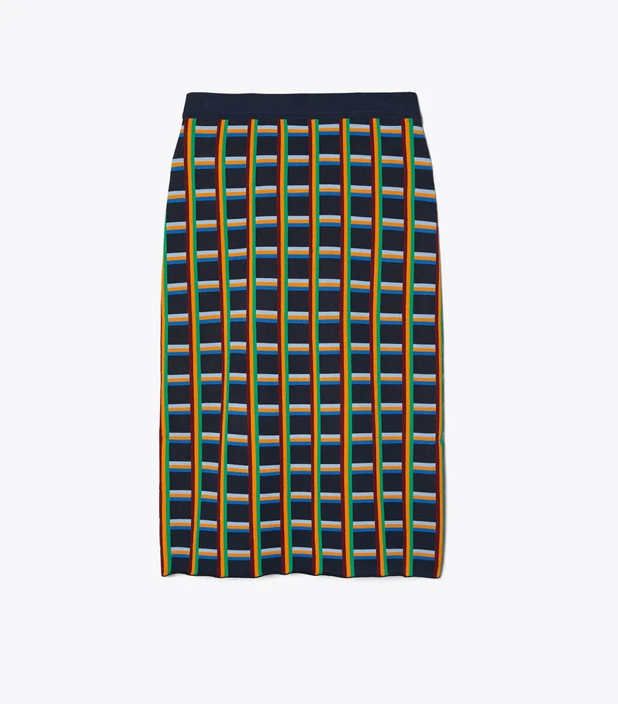 Circuit-Plaid Tech Knit Skirt