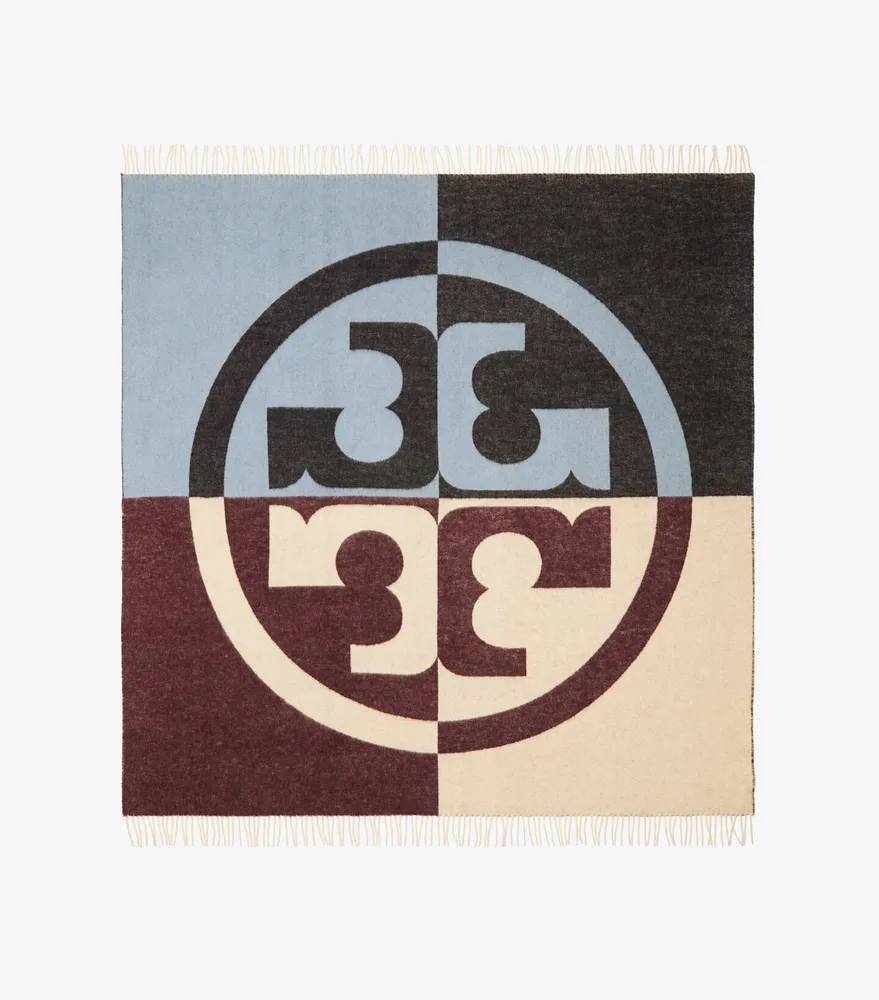 Tory Burch Color-block Logo Silk Square Scarf in Blue