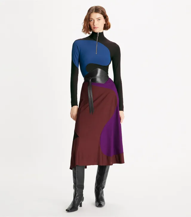 Tory Burch Veronica Plaid Colorblock Skirt