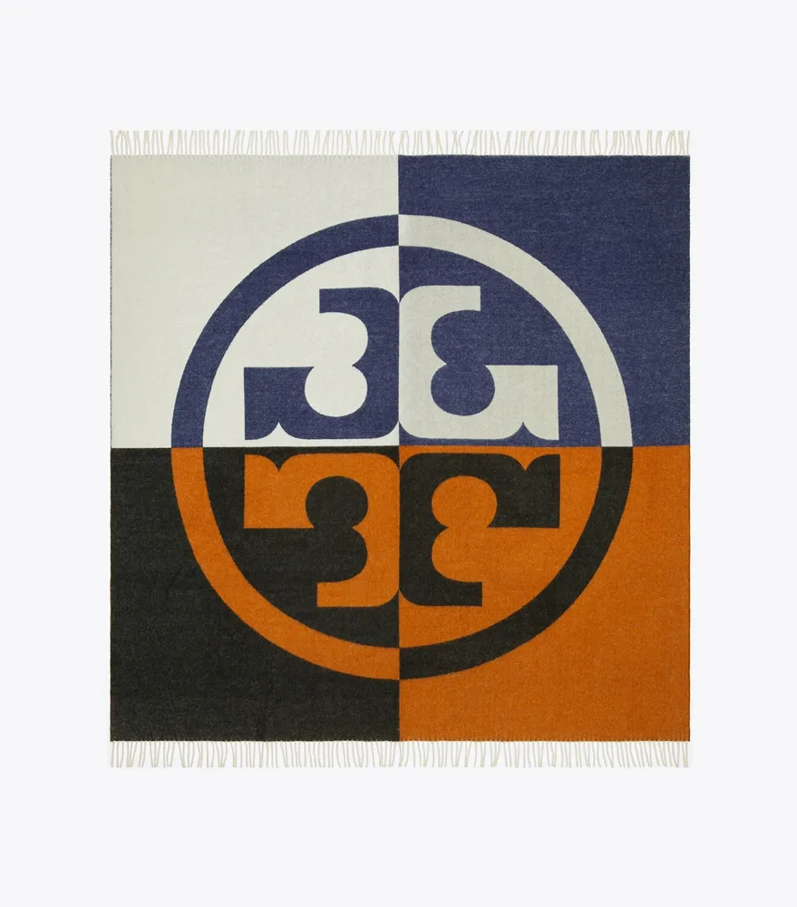 Tory Burch Color-block Logo Silk Square Scarf in Blue