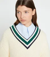 Cotton Ribbed Chevron V-Neck Sweater
