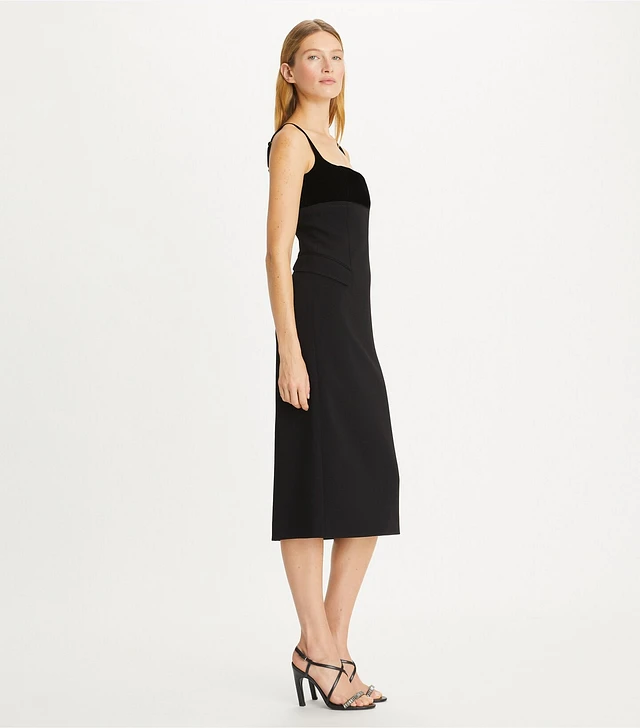 spaghetti strap dress Black Spaghetti Strap Midi Dress With Contrast Piping Wedding Guest Dresses