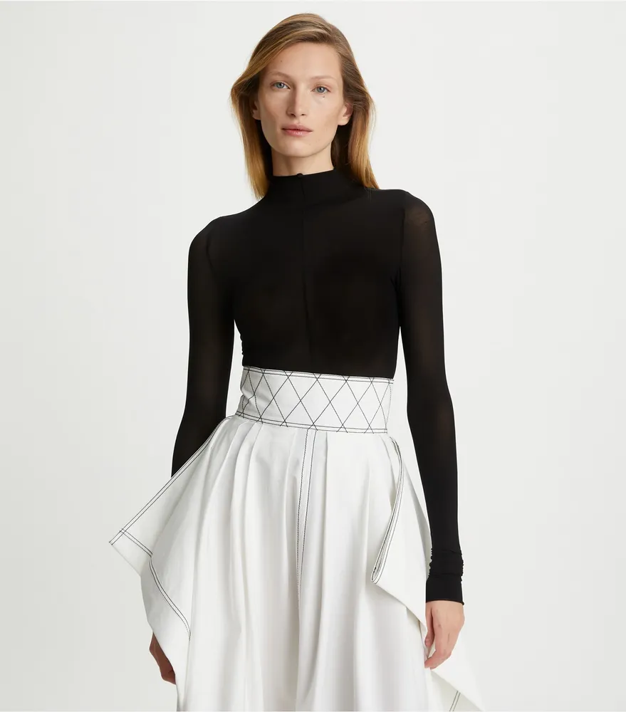 Diamond Topstitch Poplin Skirt