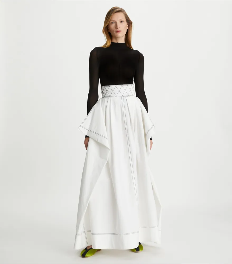 Diamond Topstitch Poplin Skirt