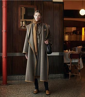 Double-Faced Wool Hooded Wrap Coat