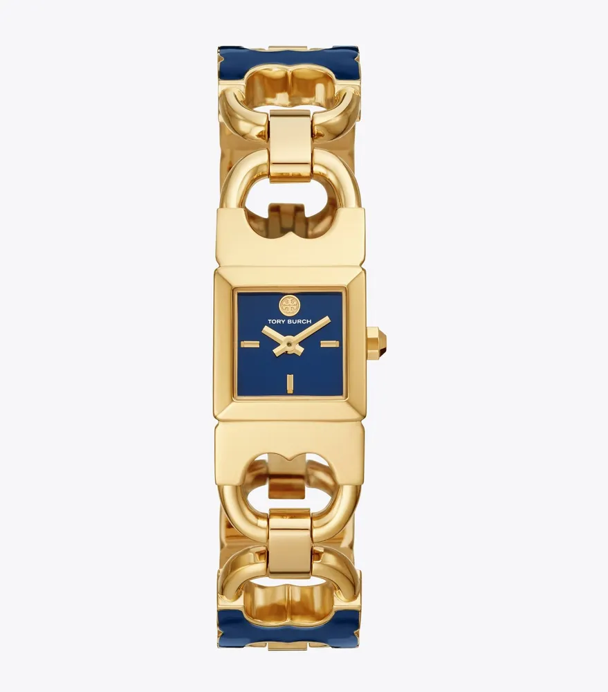 Double T Link Watch, Gold-Tone Stainless Steel/Navy