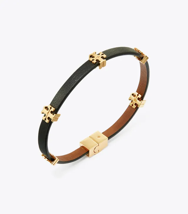 Tory Burch Eleanor Leather Bracelet Tory Gold Cuoio