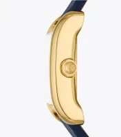 Eleanor Watch, Navy Leather/Gold-Tone Stainless Steel, 25 x 32MM 