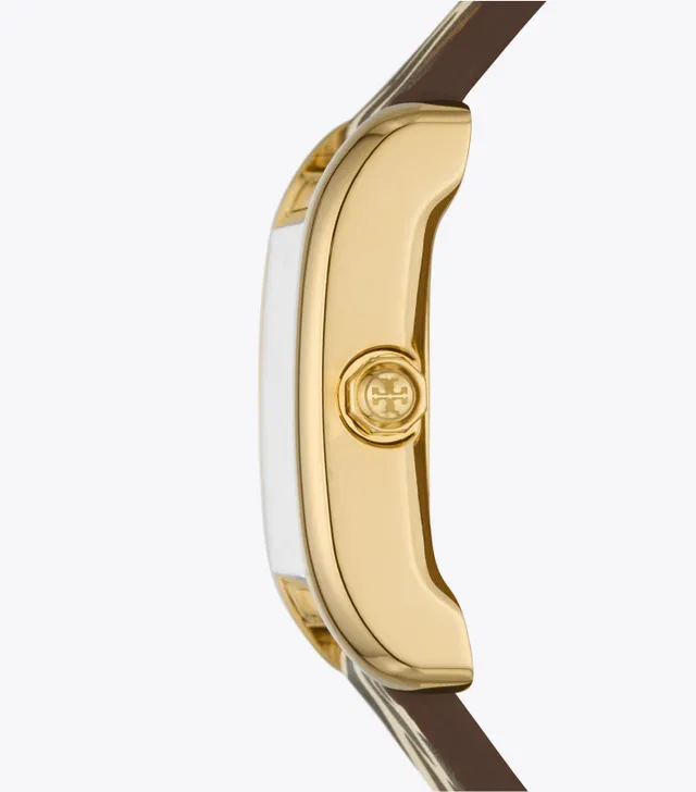 TORY BURCH Eleanor Womens Gold Dress Watch, White Dial, Red Patent Leather  Band 796483585577