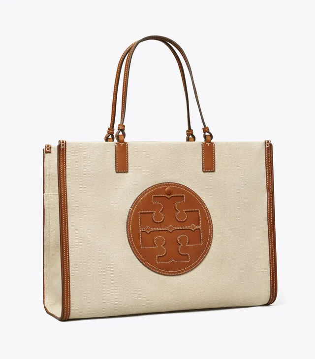 Tory Burch Ella Canvas Tote Bag For Women (Beige, OS)