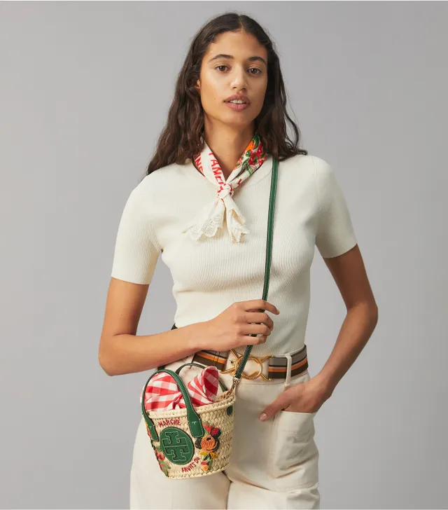 Tory Burch - The Ella Straw Micro Tote. The straw was hand-woven by women  artisans from Doum For Women, a women's weaving collective in Marrakech.  Doum gives more than 200 women financial