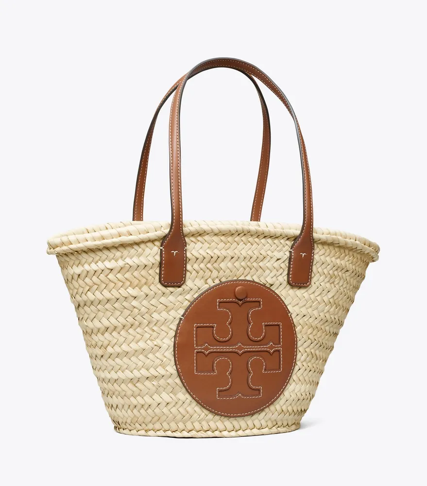 Tory Burch Ella Leather-trimmed Canvas Tote in Natural