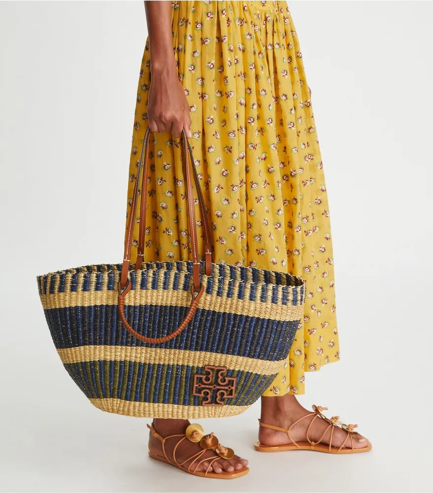 Ella Striped Straw Basket Tote