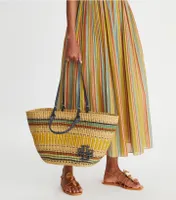 Ella Striped Straw Basket Tote