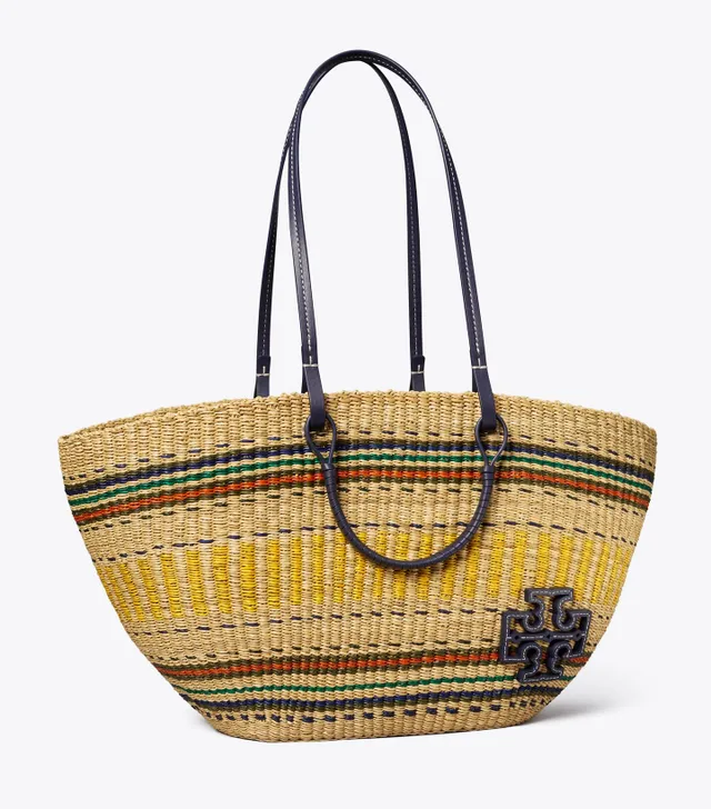 Ella Printed Straw Basket Tote Bag: Women's Designer Tote Bags