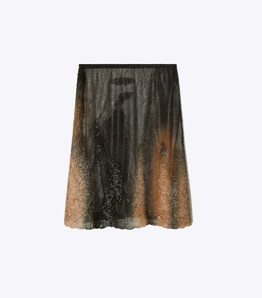 Embellished Jersey Mesh Skirt