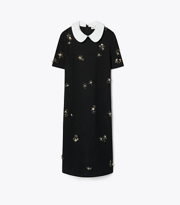 Embellished Poplin Collar Sweater Dress