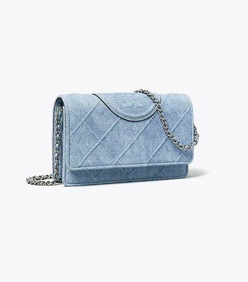 Fleming Denim-Print Suede Chain Wallet