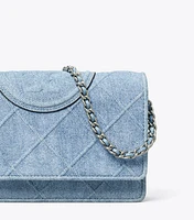 Fleming Denim-Print Suede Chain Wallet