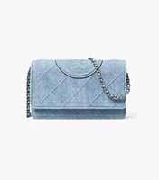 Fleming Denim-Print Suede Chain Wallet