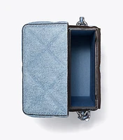 Fleming Denim-Print Suede Phone Crossbody