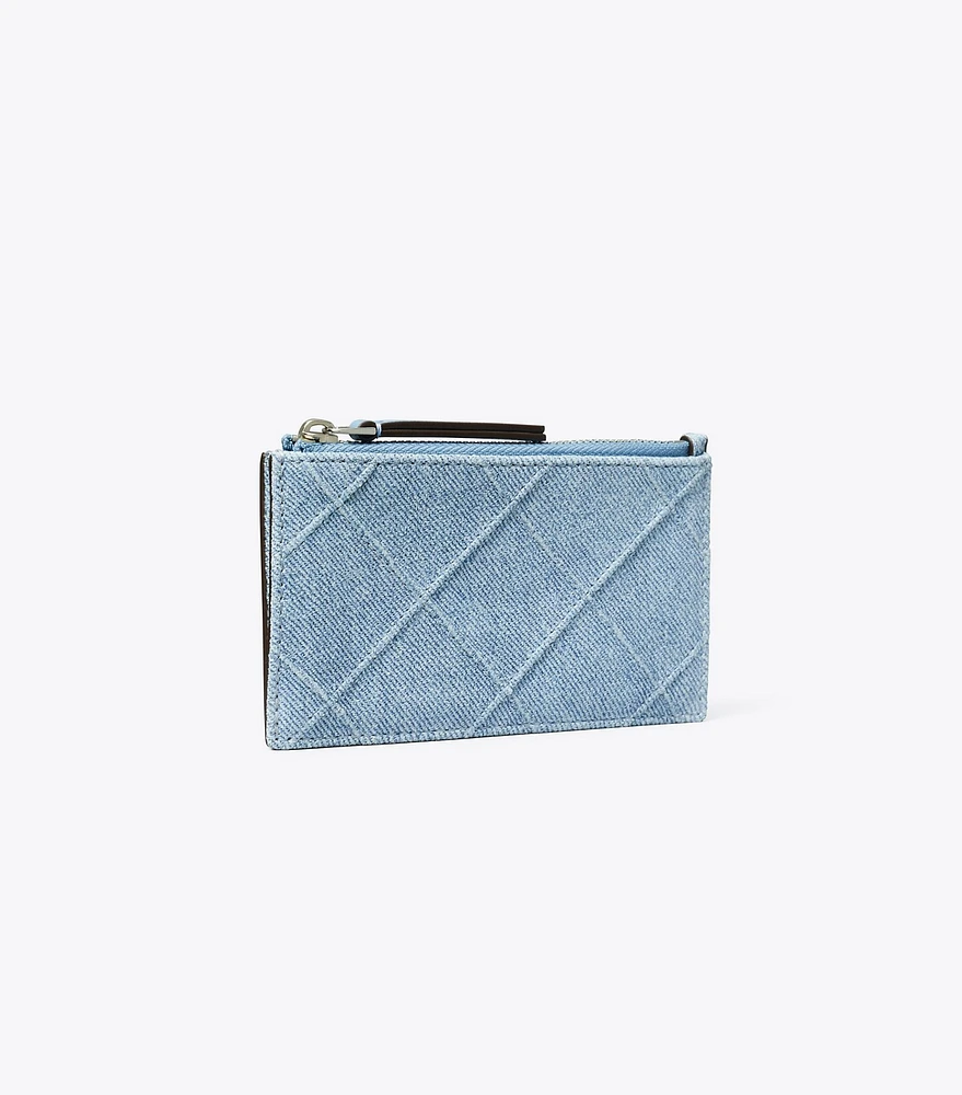 Fleming Denim-Print Suede Zip Card Case