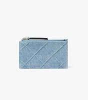 Fleming Denim-Print Suede Zip Card Case